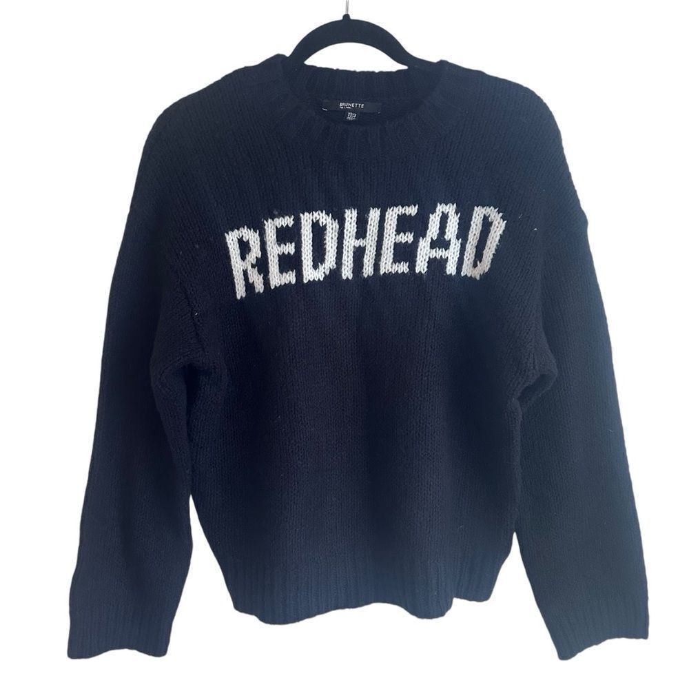 Brunette The Label Black and White Redhead Knit Crewneck Sweater Size XS